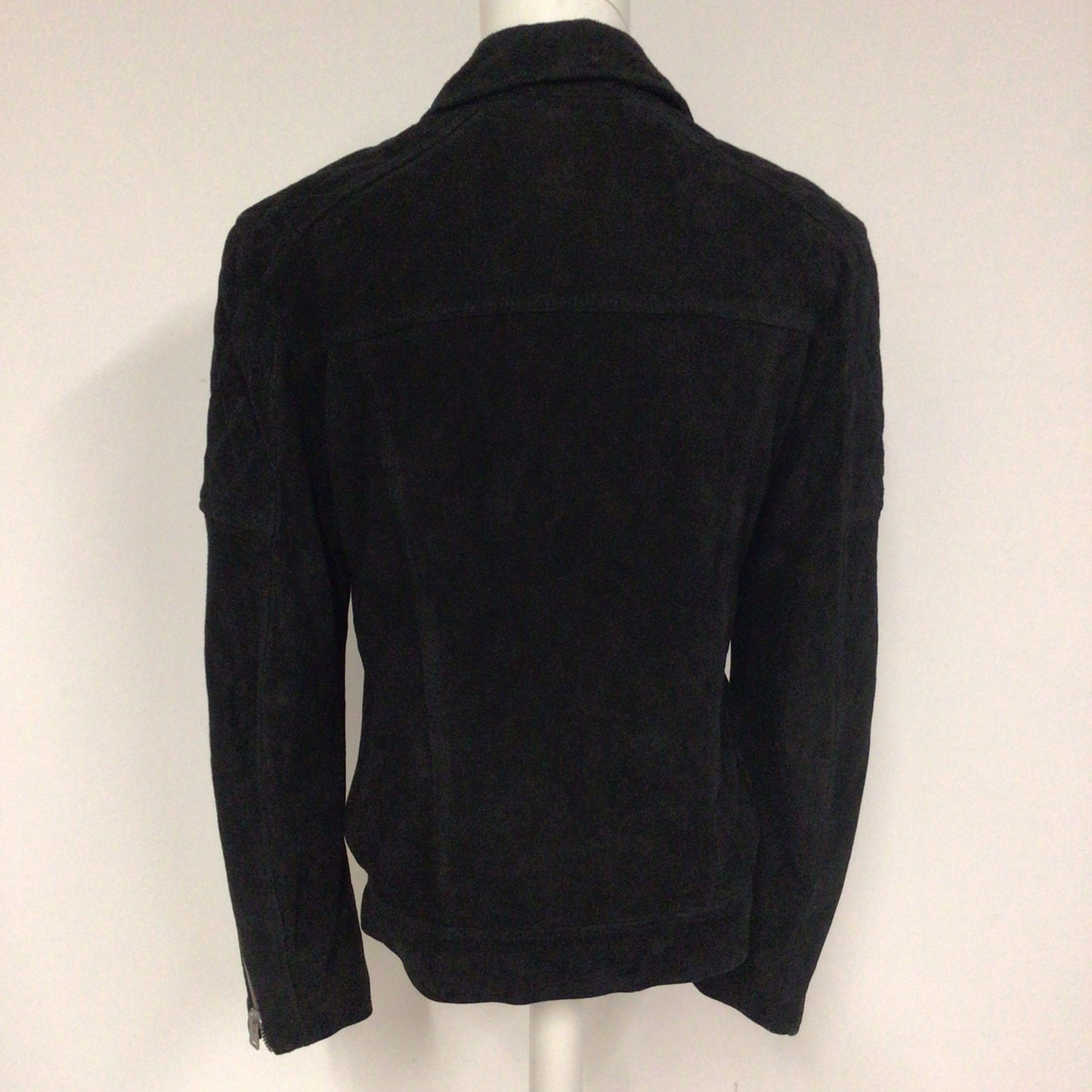 AllSaints Black Suede Leather Bonson Biker Jacket w/Quilter Shoulder Size XS