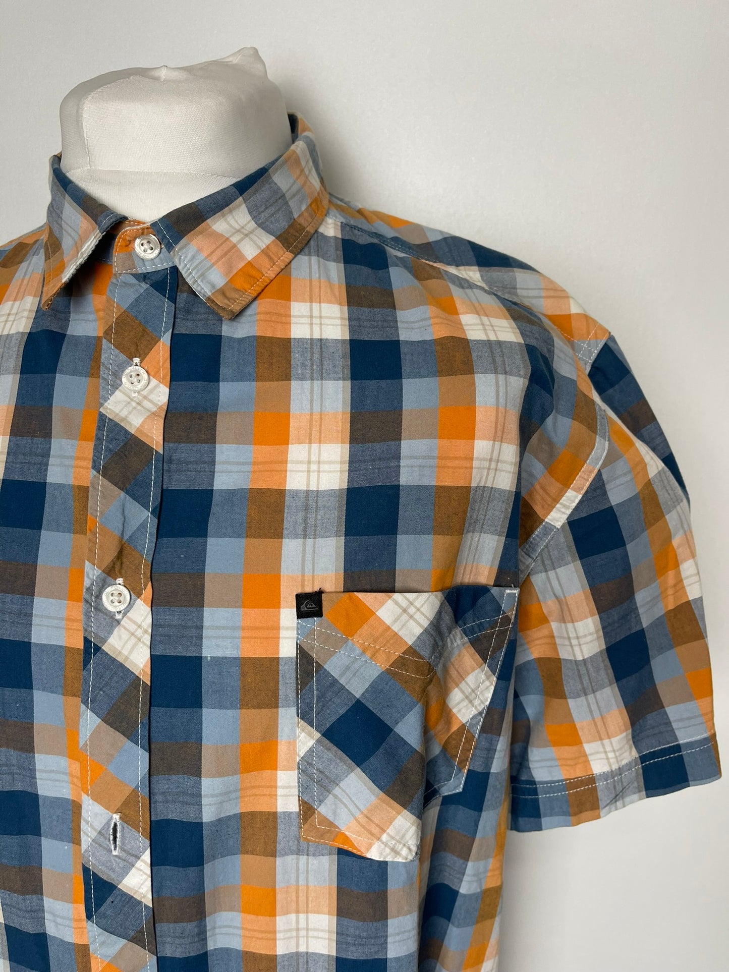 Quiksilver Blue and Orange Plaid Top XL