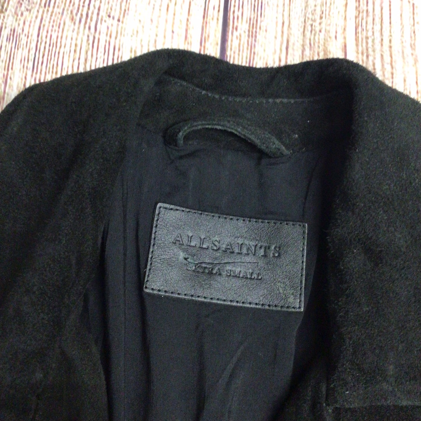 AllSaints Black Suede Leather Bonson Biker Jacket w/Quilter Shoulder Size XS