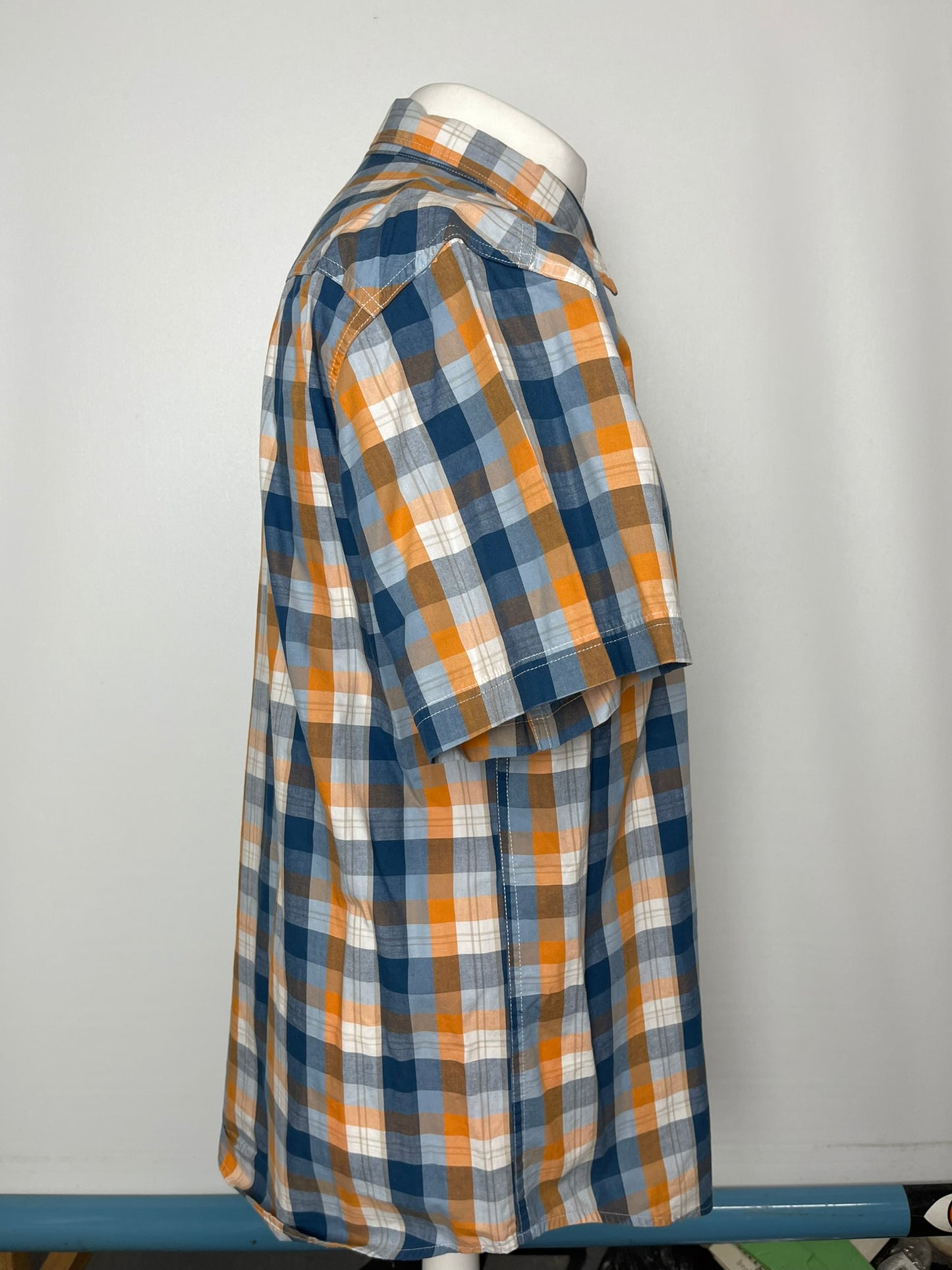 Quiksilver Blue and Orange Plaid Top XL