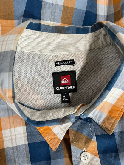 Quiksilver Blue and Orange Plaid Top XL