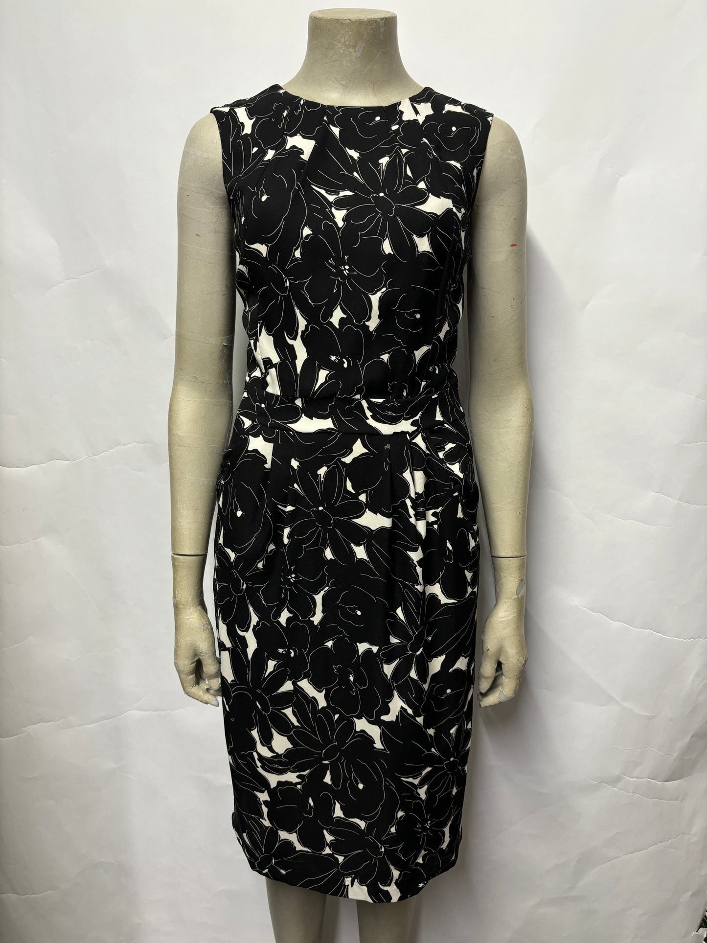 Oscar De La Renta Black Floral Print Silk Dress Small