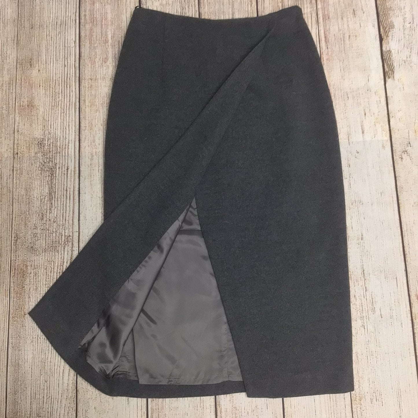 Massimo Dutti Grey Midi Skirt w/Front Slit Size UK 6