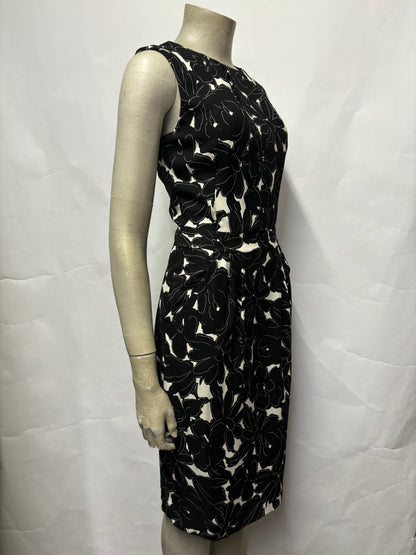 Oscar De La Renta Black Floral Print Silk Dress Small