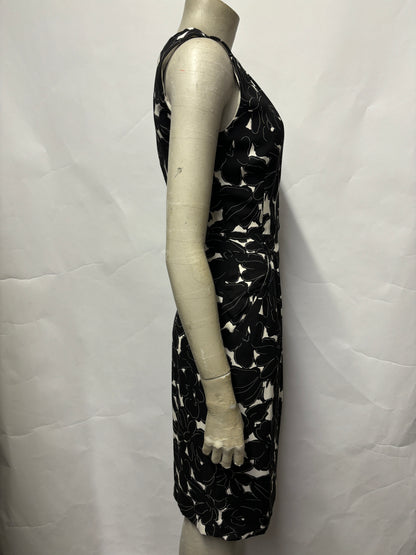 Oscar De La Renta Black Floral Print Silk Dress Small