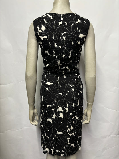 Oscar De La Renta Black Floral Print Silk Dress Small