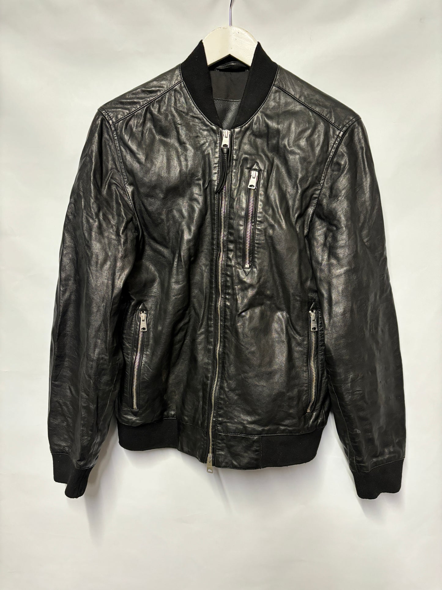 AllSaints Black Leather Boyton Bomber Jacket XS