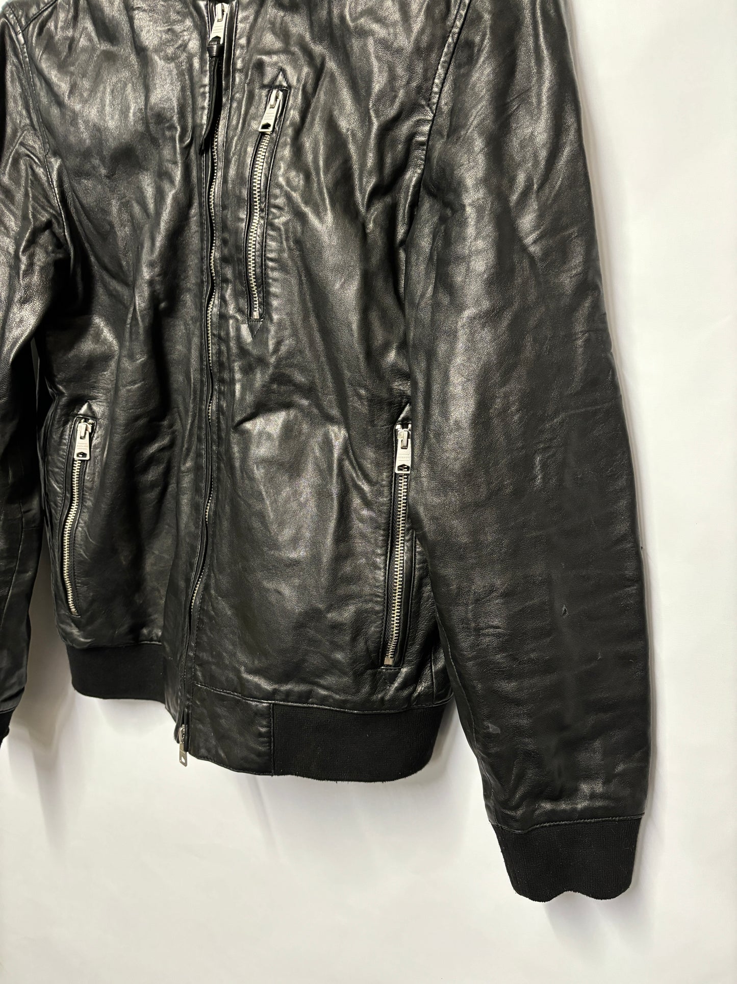 AllSaints Black Leather Boyton Bomber Jacket XS