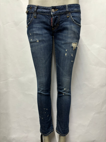 Dsquared Indigo Low Rise Distressed Jeans UK8