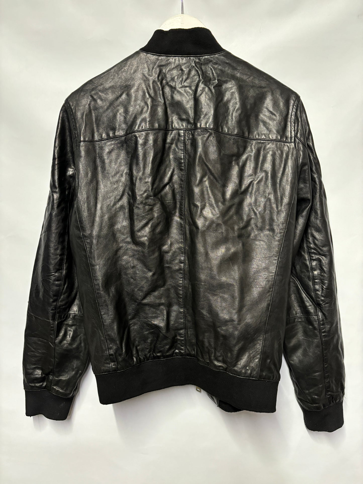 AllSaints Black Leather Boyton Bomber Jacket XS