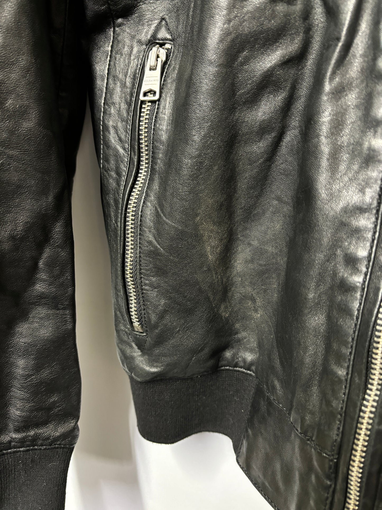 AllSaints Black Leather Boyton Bomber Jacket XS