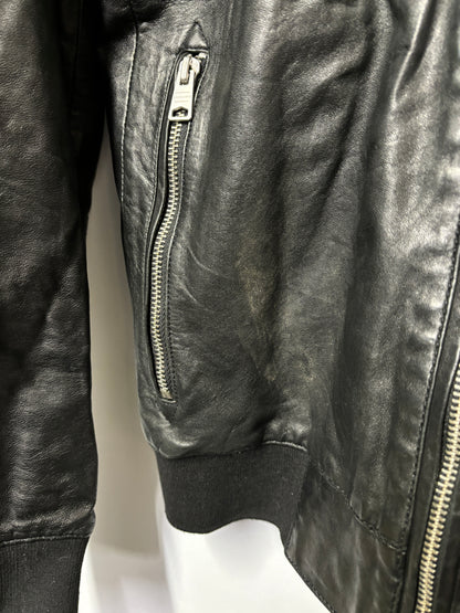 AllSaints Black Leather Boyton Bomber Jacket XS