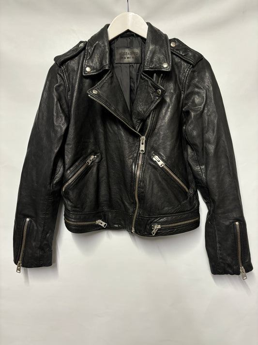 AllSaints Black Leather Bourne Biker Jacket 12