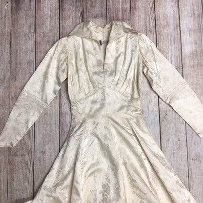 Vintage Lee Delman Long Sleeve Collared Embroidered Wedding Dress Size XS (approx.)