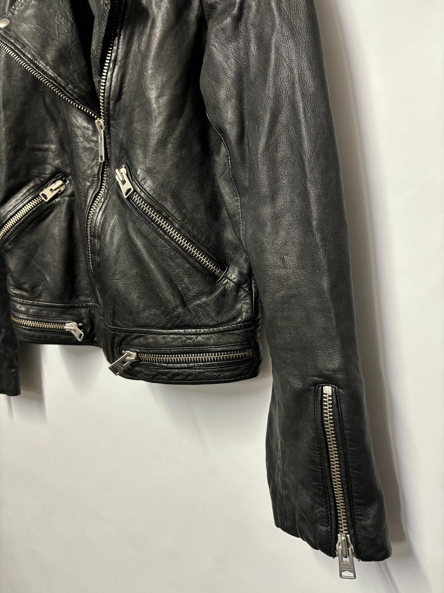 AllSaints Black Leather Bourne Biker Jacket 12