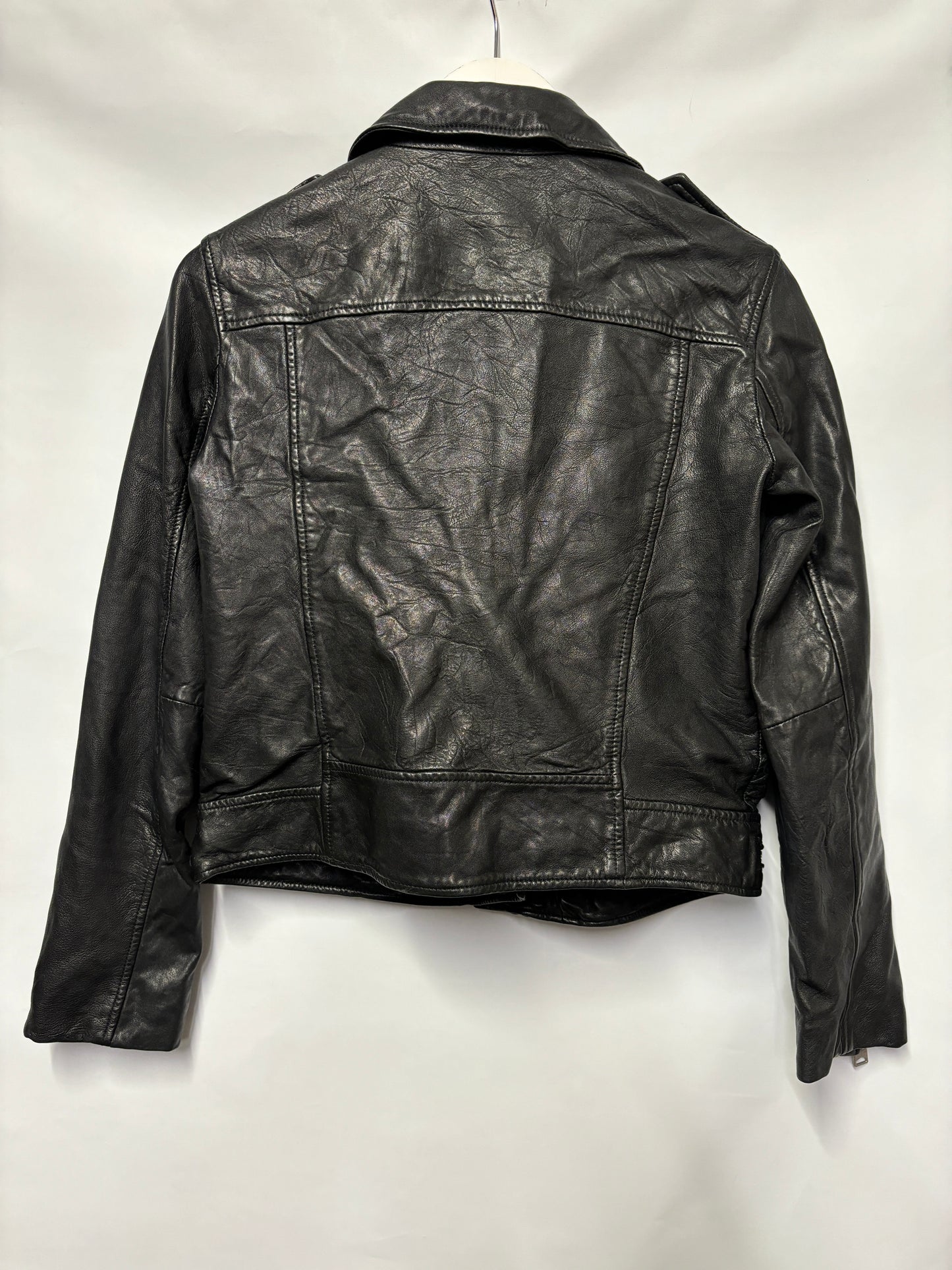 AllSaints Black Leather Bourne Biker Jacket 12