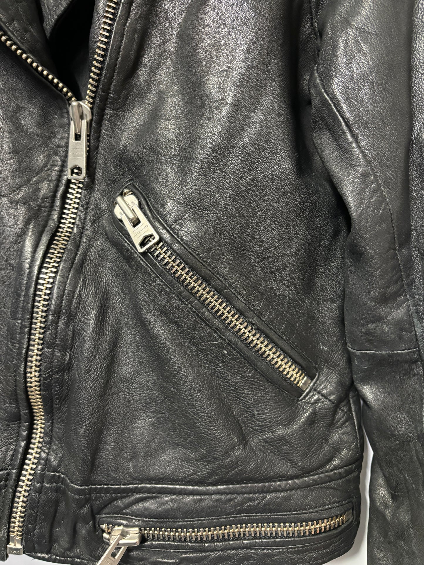 AllSaints Black Leather Bourne Biker Jacket 12