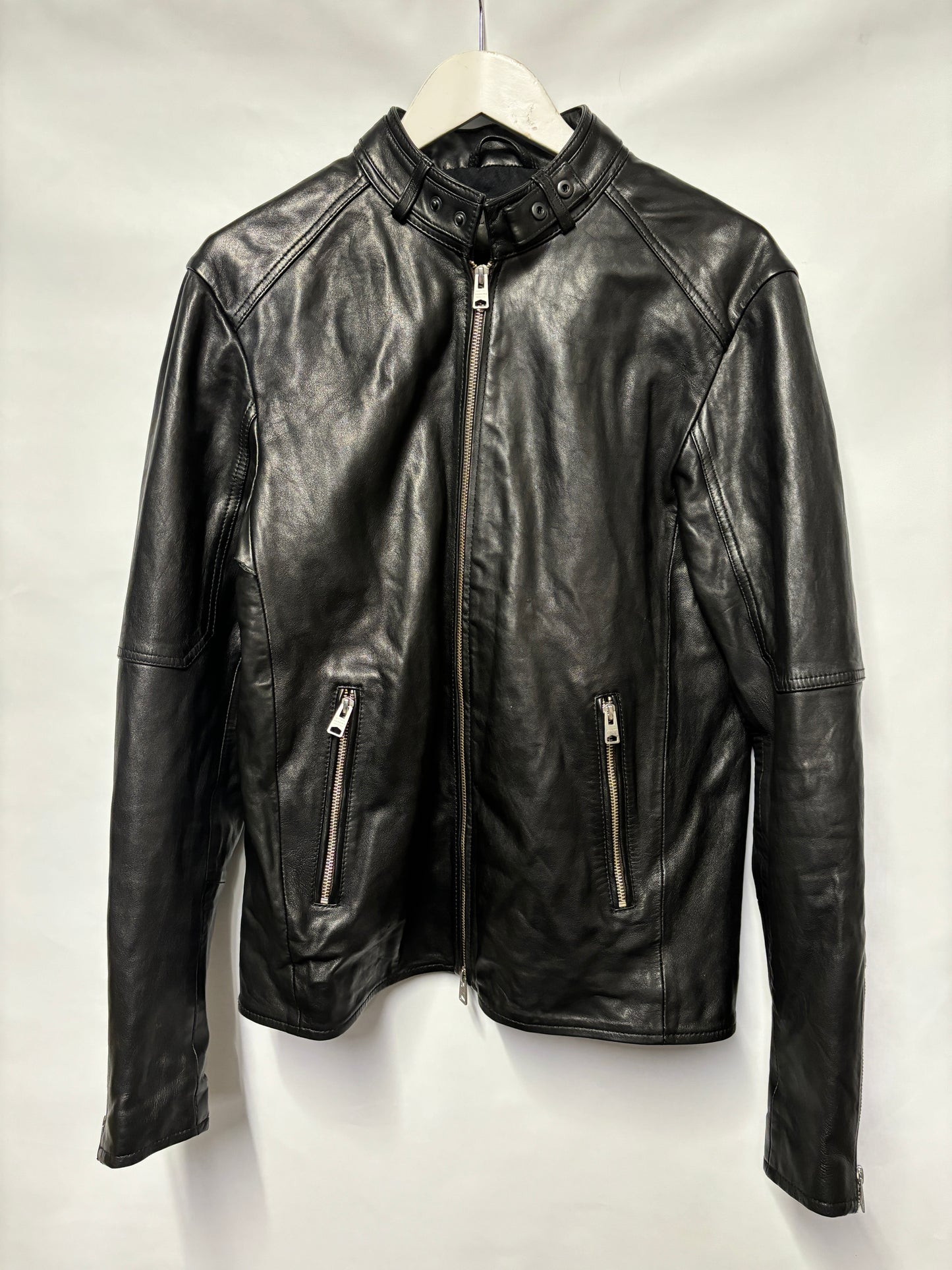 AllSaints Black Leather Cora Jacket Medium