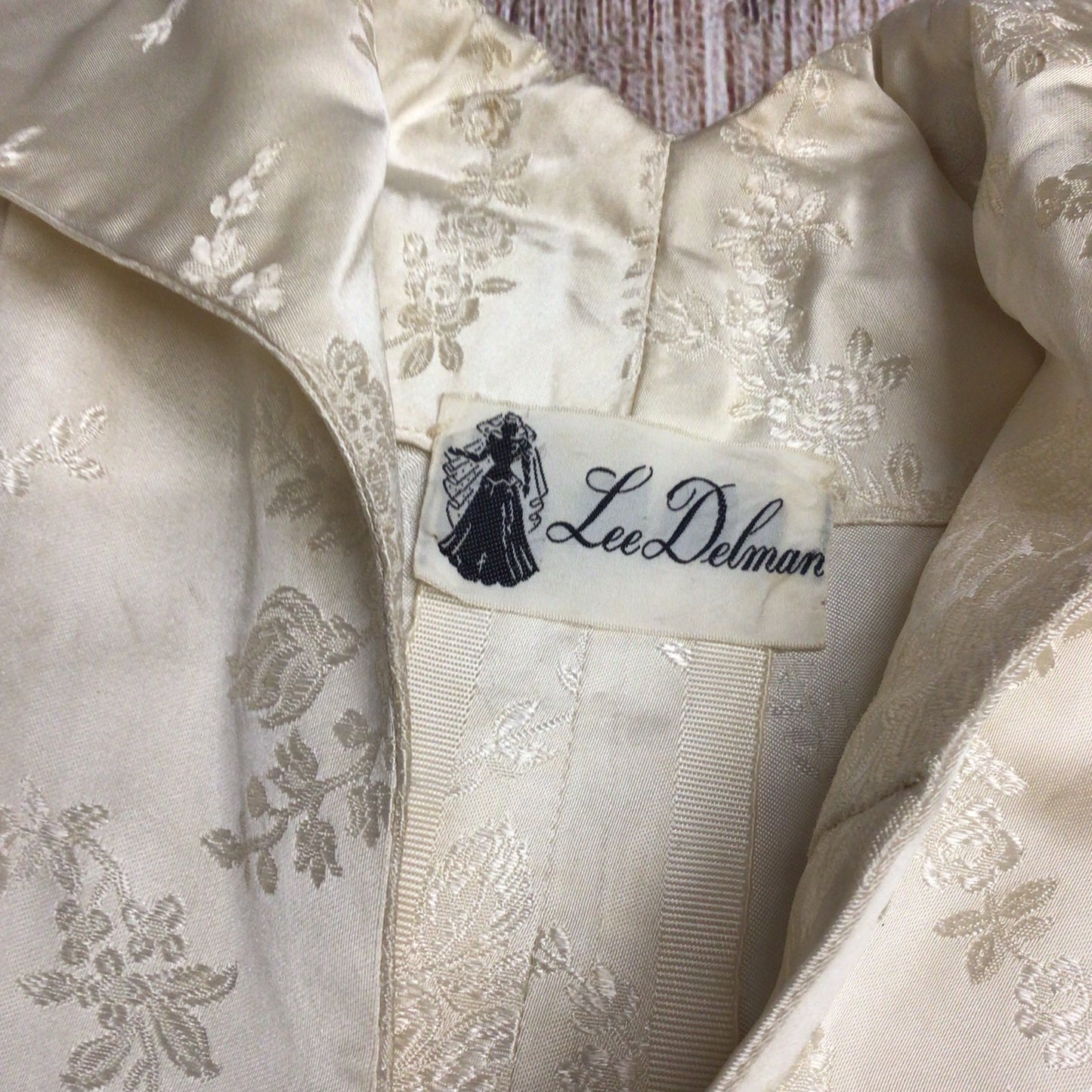 Vintage Lee Delman Long Sleeve Collared Embroidered Wedding Dress Size XS (approx.)