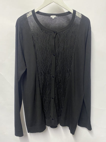 Mantegna Black Silk Cashmere and Lace Panel Cardigan XXL
