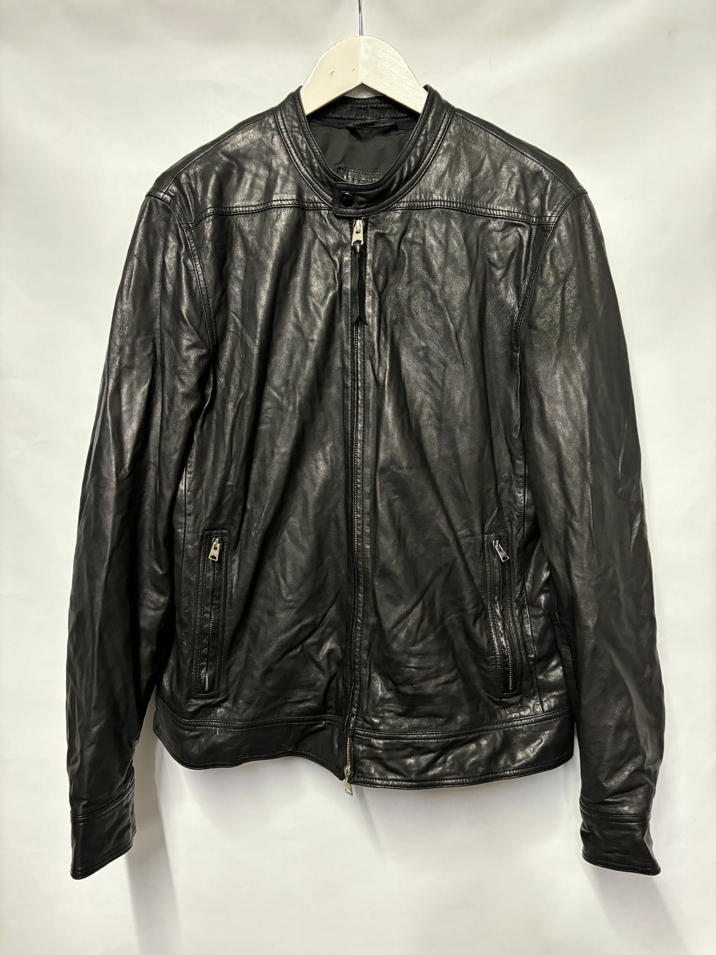 AllSaints Black Leather Colt Jacket Large