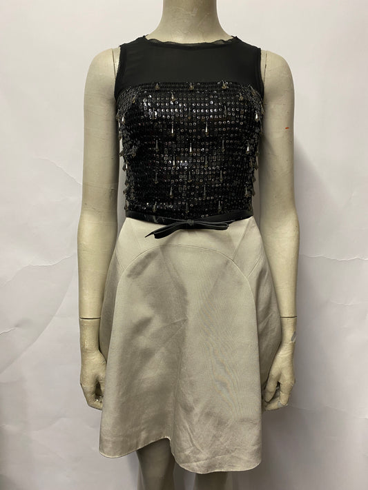 Karen Millen Black and Silver Beaded Belted Mini Dress 6
