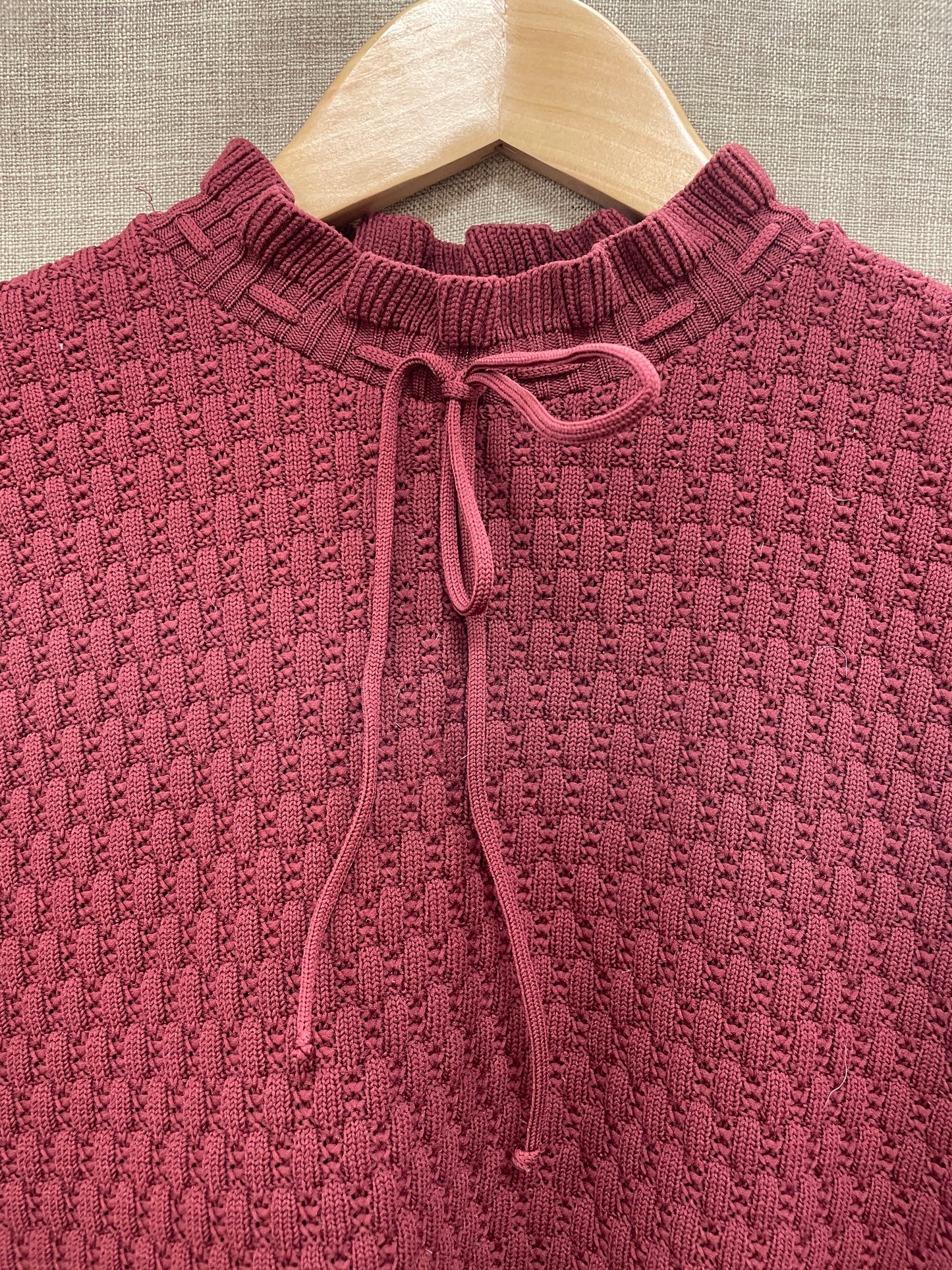 BHS Vintage 1980s Burgundy Maroon Red Tie Neck Jumper 18