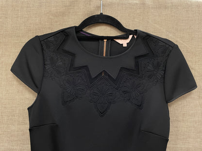 Ted Baker Black Lace Trim Short Sleeve Skater Dress Size 2 UK 10