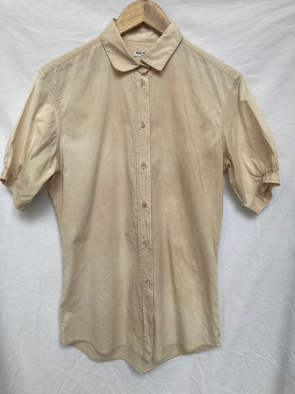 MIU MIU, Beige Short Sleeve Blouse, 100% Cotton, Size 12