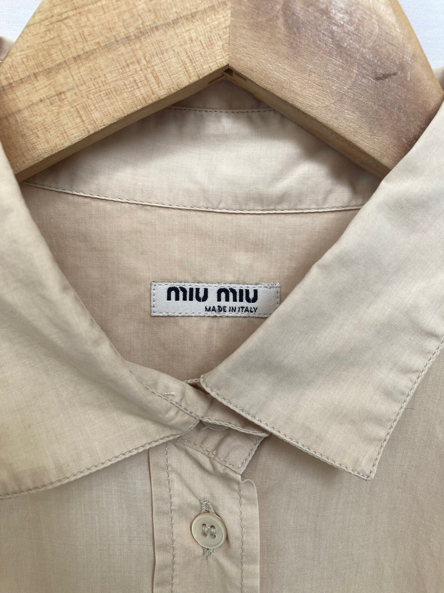 MIU MIU, Beige Short Sleeve Blouse, 100% Cotton, Size 12