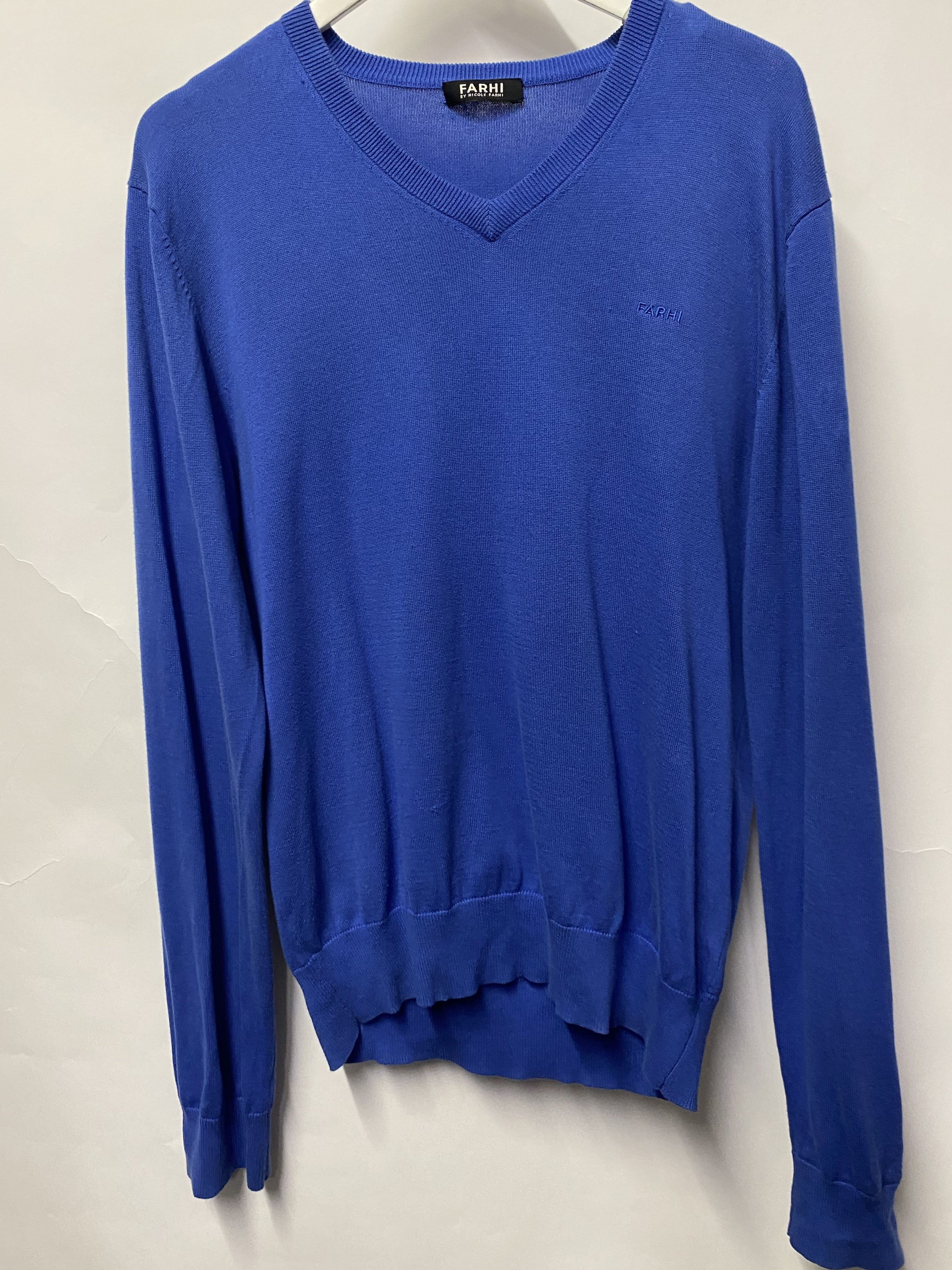 Farhi Blue Cotton V neck Pull Over Sweater Large