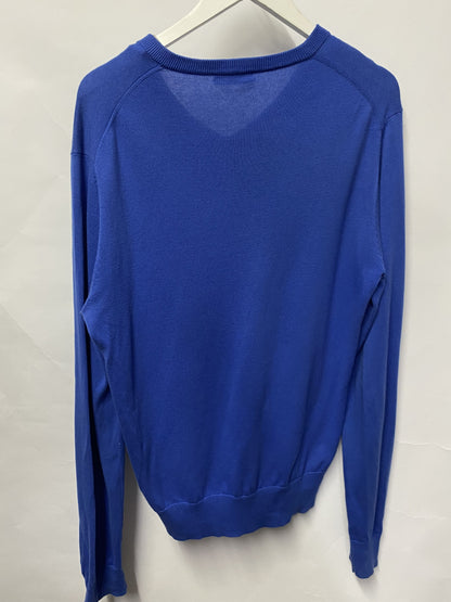 Farhi Blue Cotton V-neck Pull Over Sweater Large