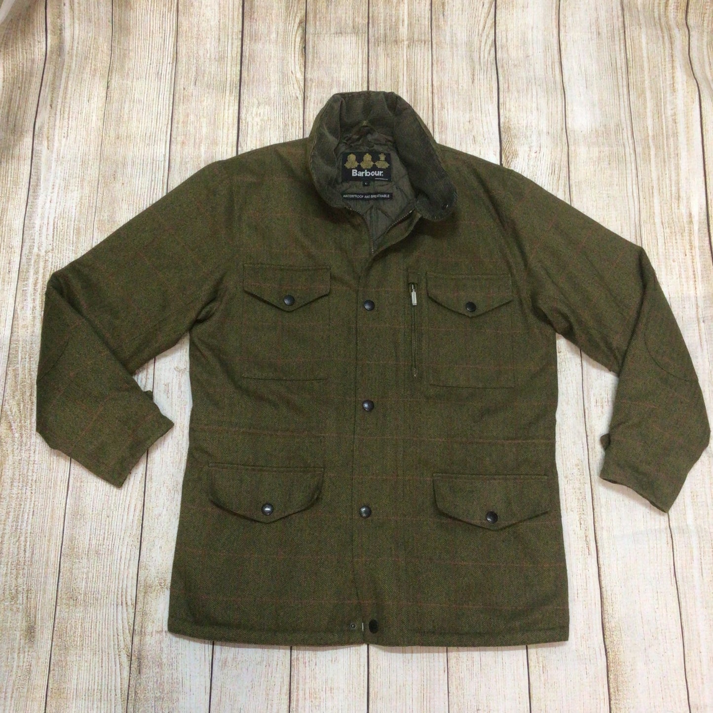 Barbour Green Herringbone Over Check Sapper Jacket Size L