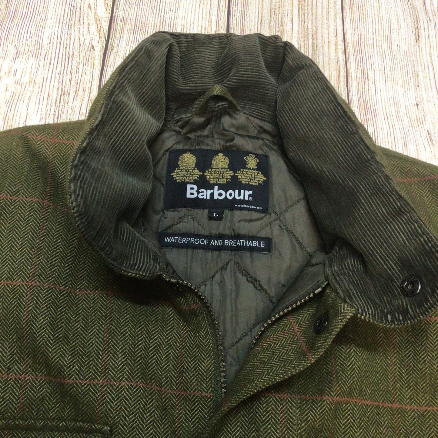 Barbour Green Herringbone Over Check Sapper Jacket Size L