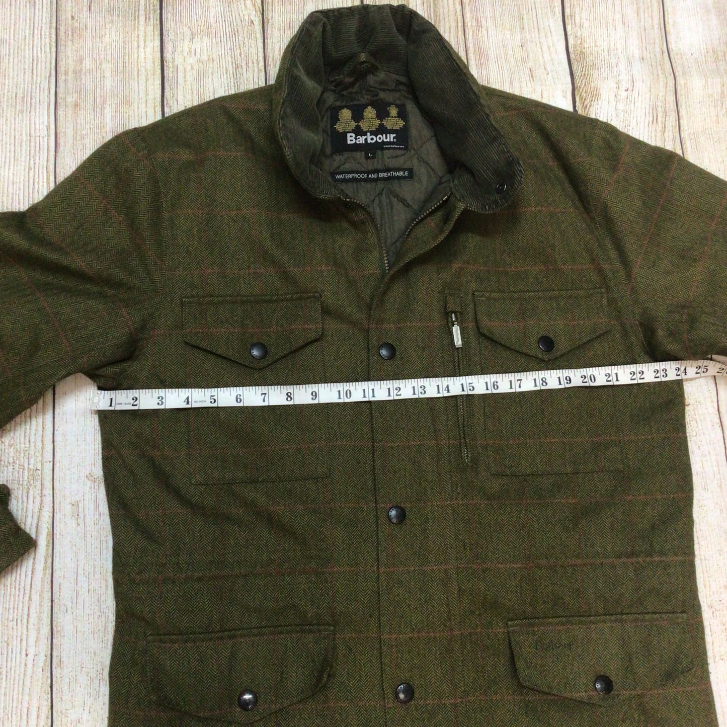 Barbour Green Herringbone Over Check Sapper Jacket Size L