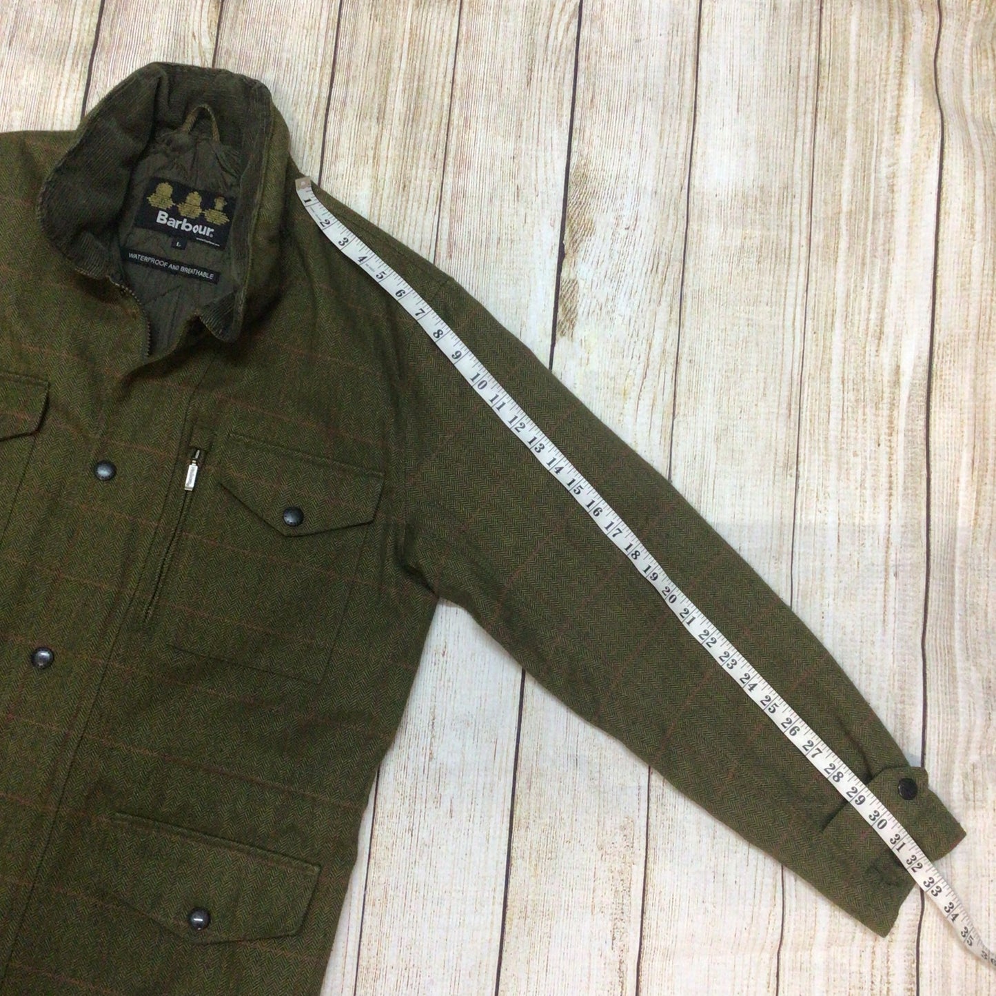 Barbour Green Herringbone Over Check Sapper Jacket Size L