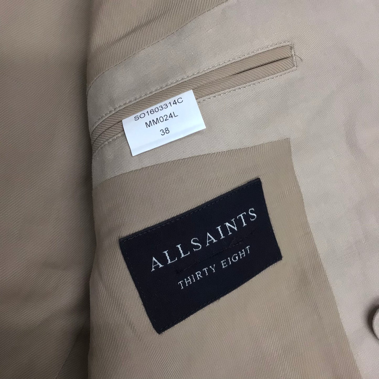 AllSaints Beige/Cream Double Breasted Blazer Jacket Size Ch42" (approx.)