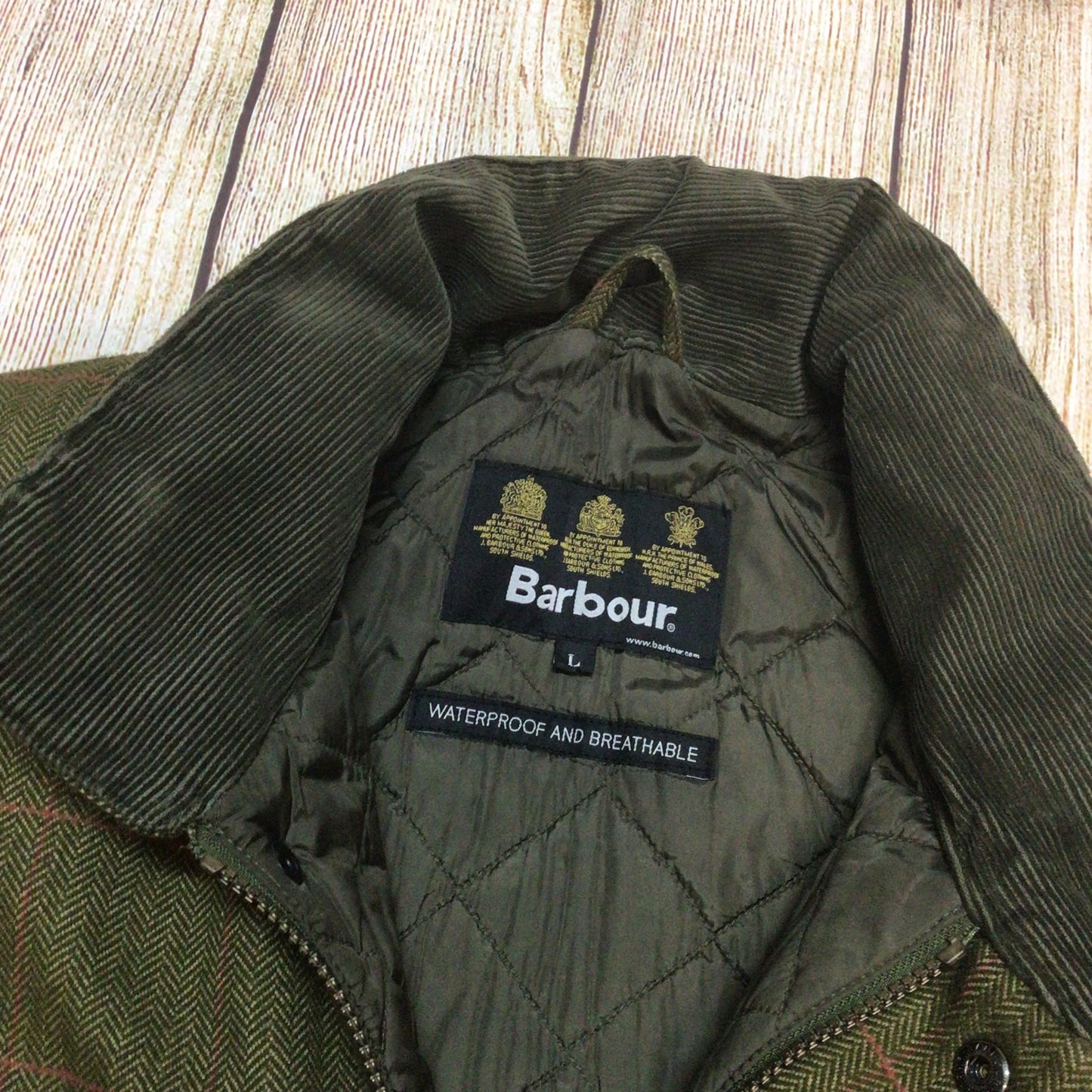 Barbour Green Herringbone Over Check Sapper Jacket Size L