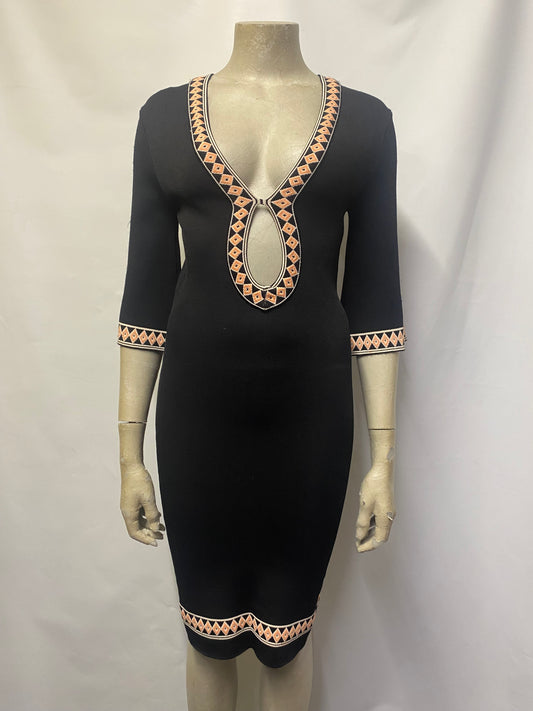 Ronny Kobo Black Knit V-neck Dress Small