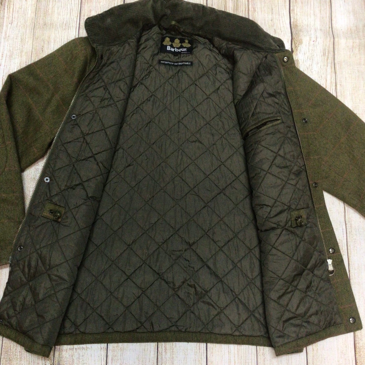 Barbour Green Herringbone Over Check Sapper Jacket Size L