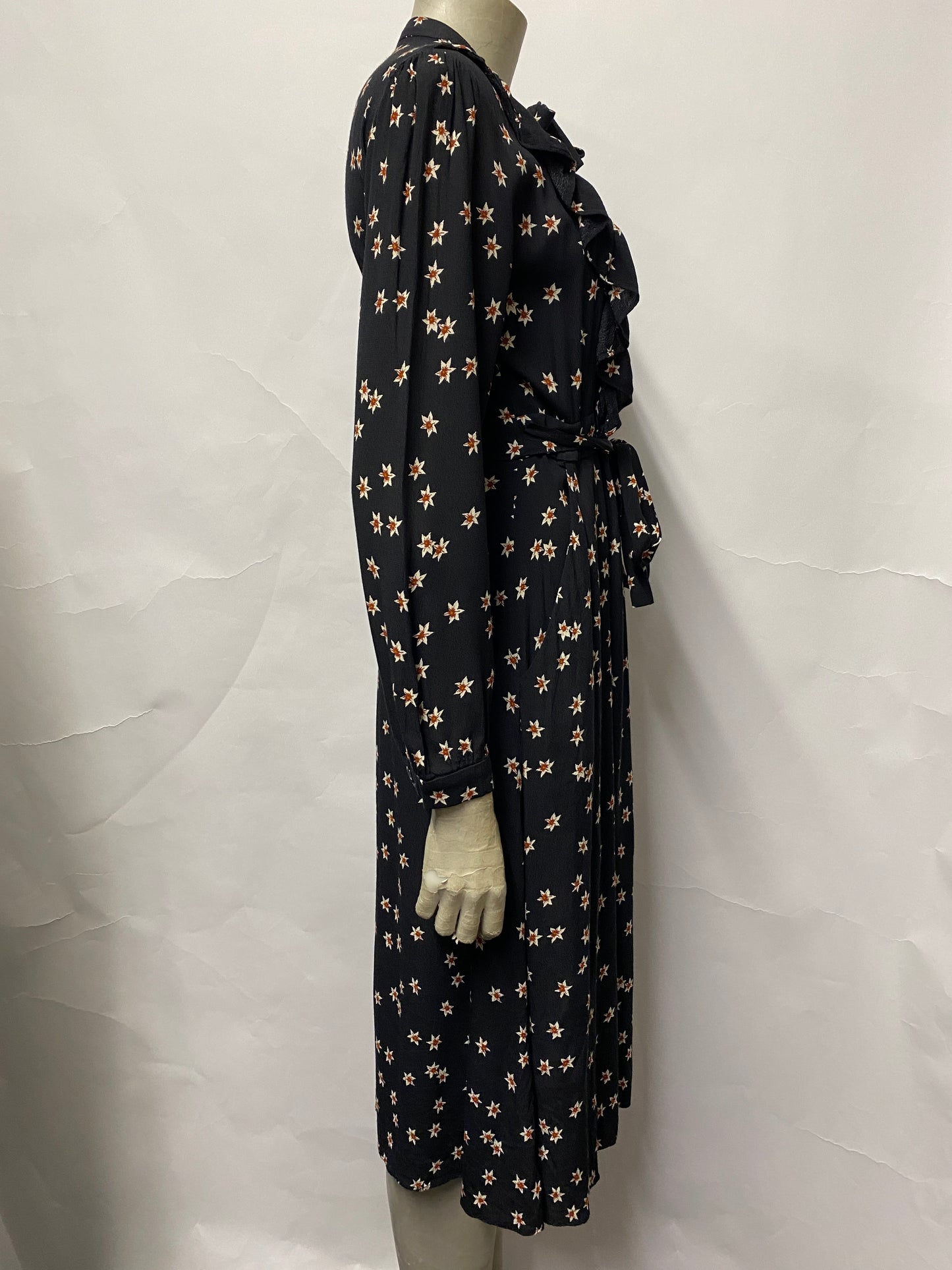 & Other Stories Black Floral Print Ruffle Midi Dress 6