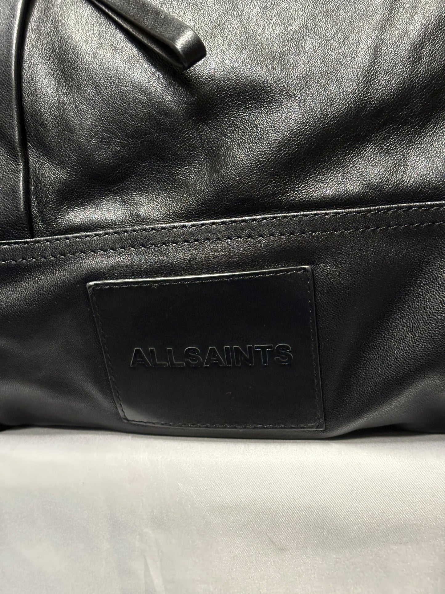 AllSaints Black Leather Mito Weekender Bag