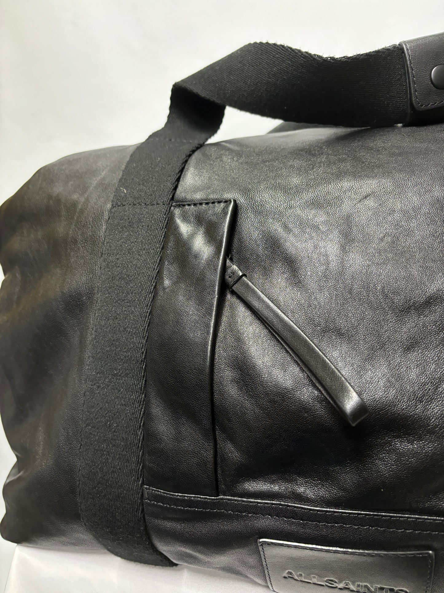 AllSaints Black Leather Mito Weekender Bag