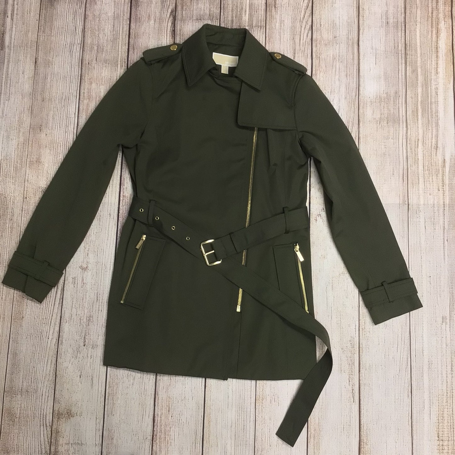 Michael Kors Green Mac Trench Coat w/Belt Size M