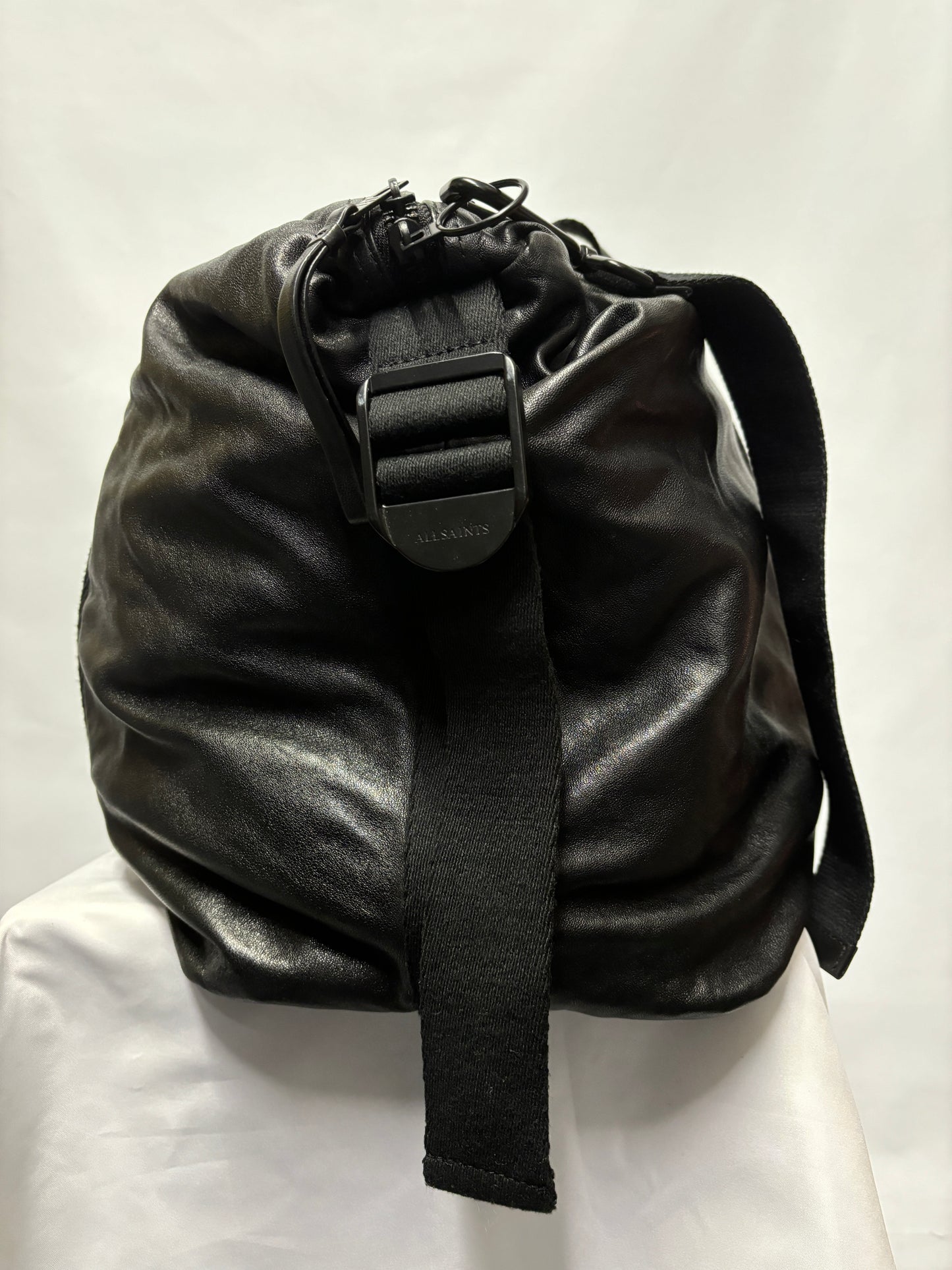 AllSaints Black Leather Mito Weekender Bag