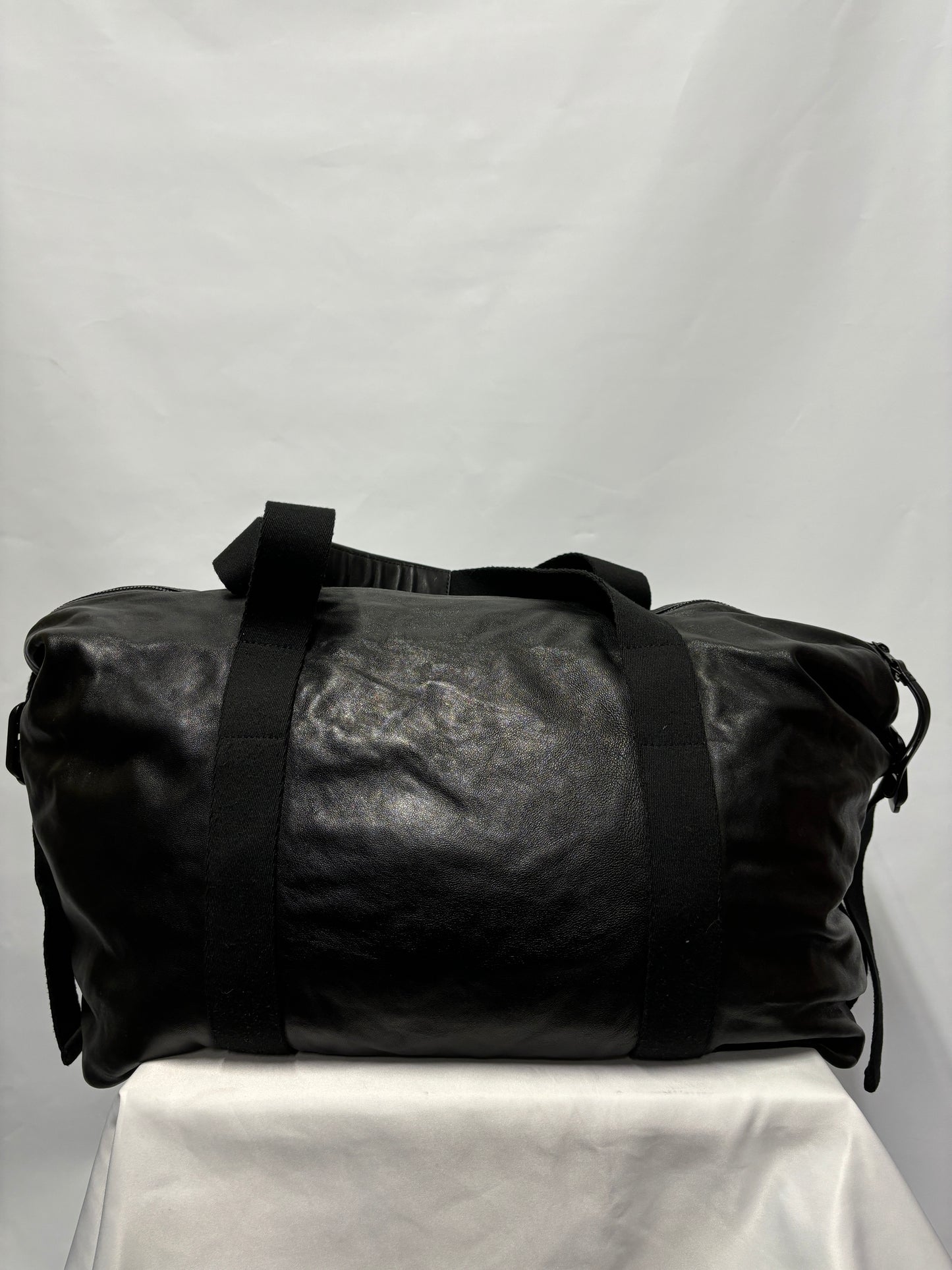 AllSaints Black Leather Mito Weekender Bag