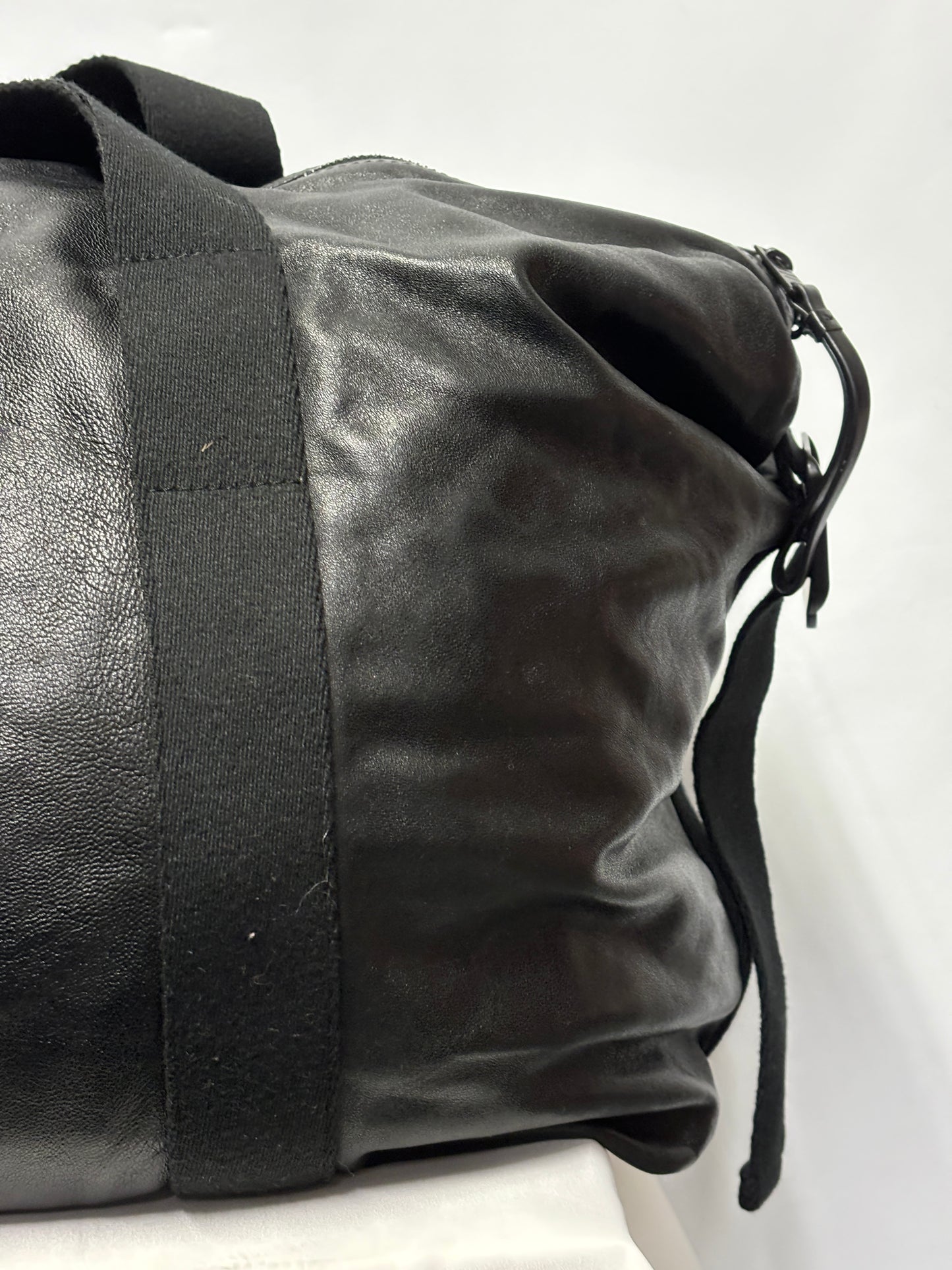 AllSaints Black Leather Mito Weekender Bag