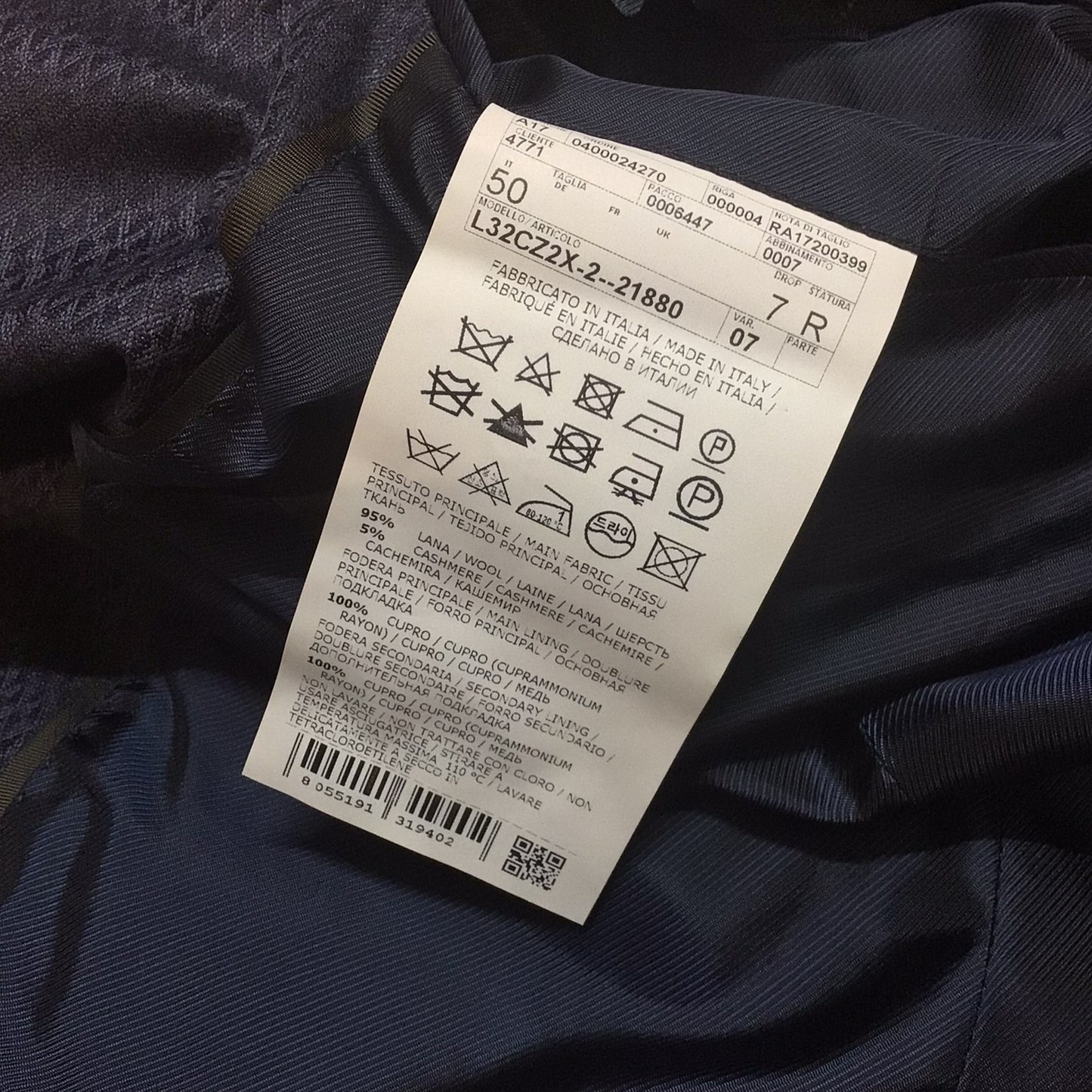 Pal Zileri Dark Blue Wool Cashmere Blazer Jacket Size 50R