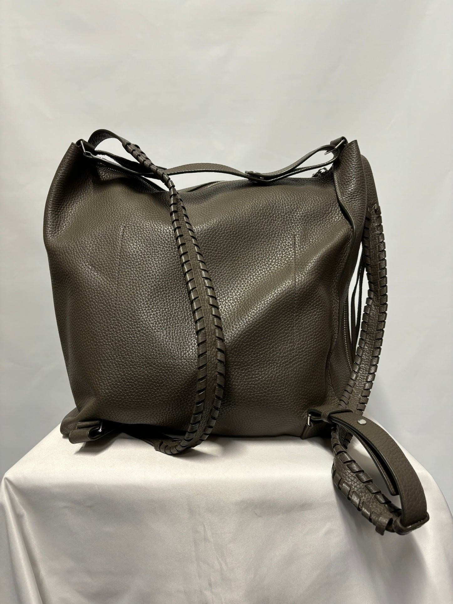 AllSaints Grey Full Grain Leather Kita Backpack