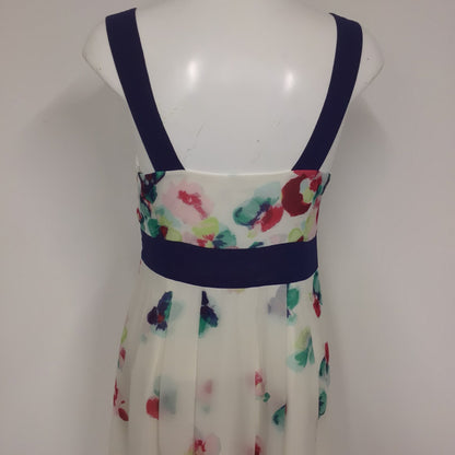 Monsoon Cream & Navy Floral Maxi Dress Size 12